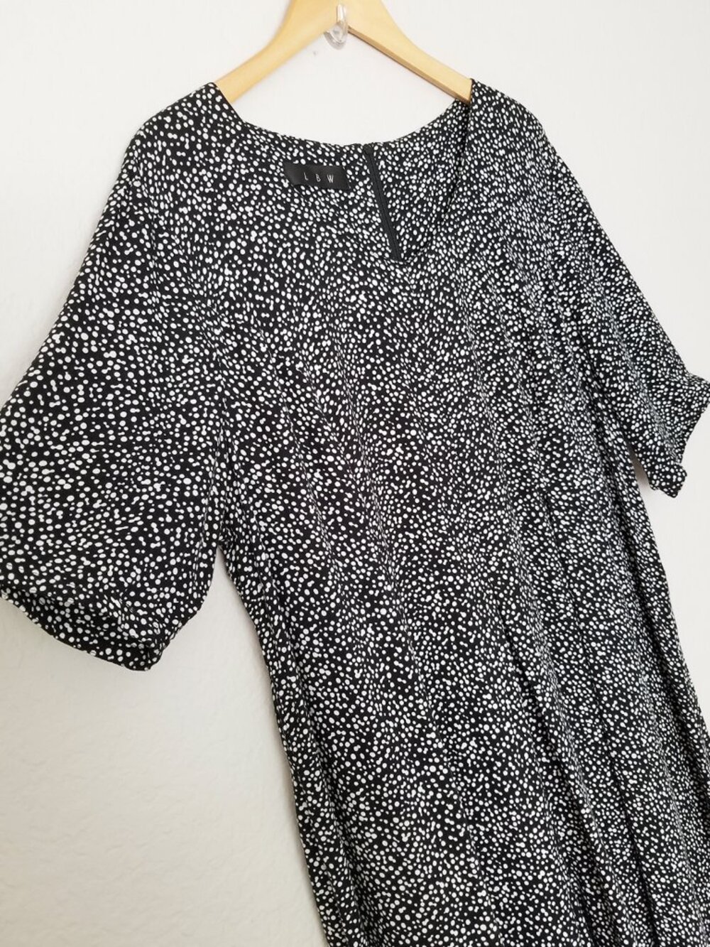 Vintage LBW Super Wide Leg Jumpsuit Plus 2X Black White Spotty Dots Made in USA - Picture 3 of 14